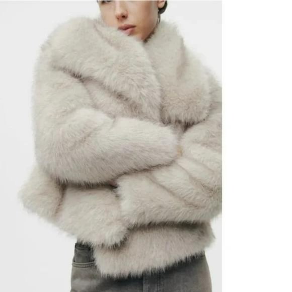 ジャケット・アウター ZARA Fur Coat ZARA NEW FAUX FUR COLLARED COAT WITH BELT JACKET DARK BROWN